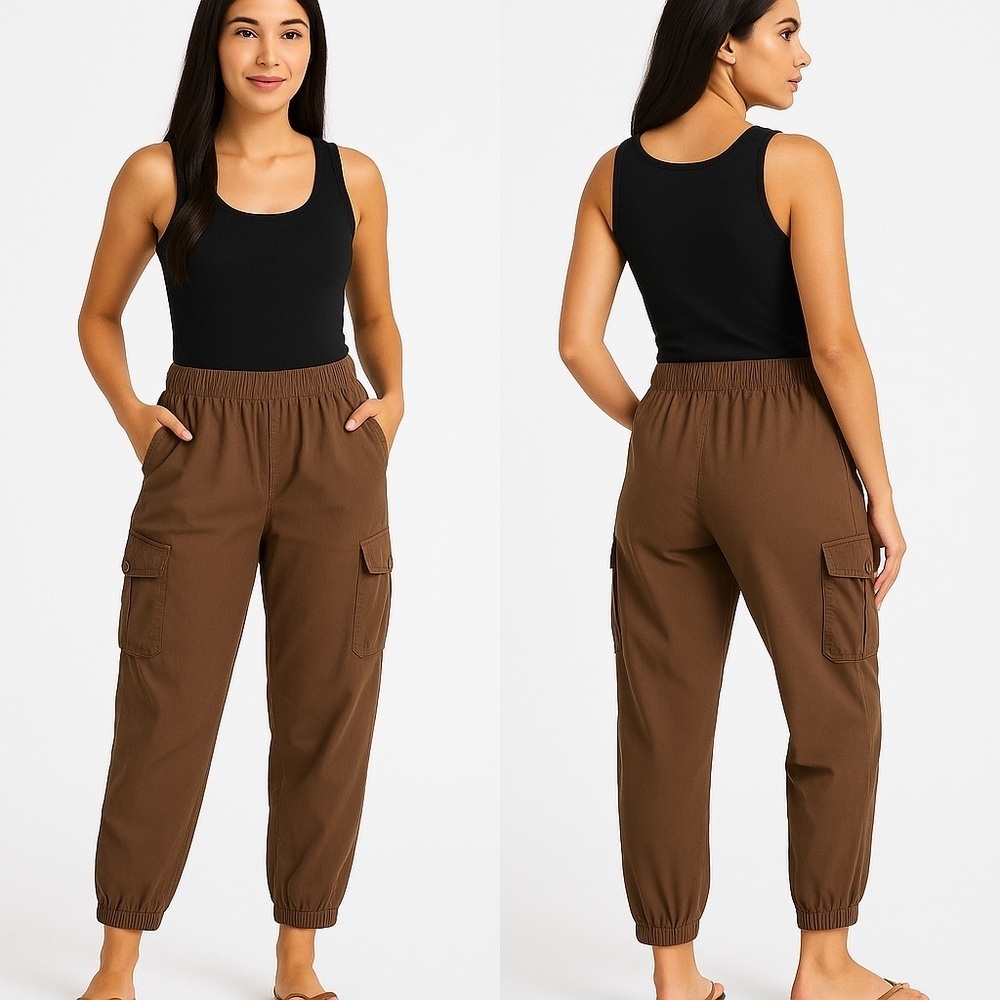 Parisian Brown Cargo Joggers Snap Pockets Size 10